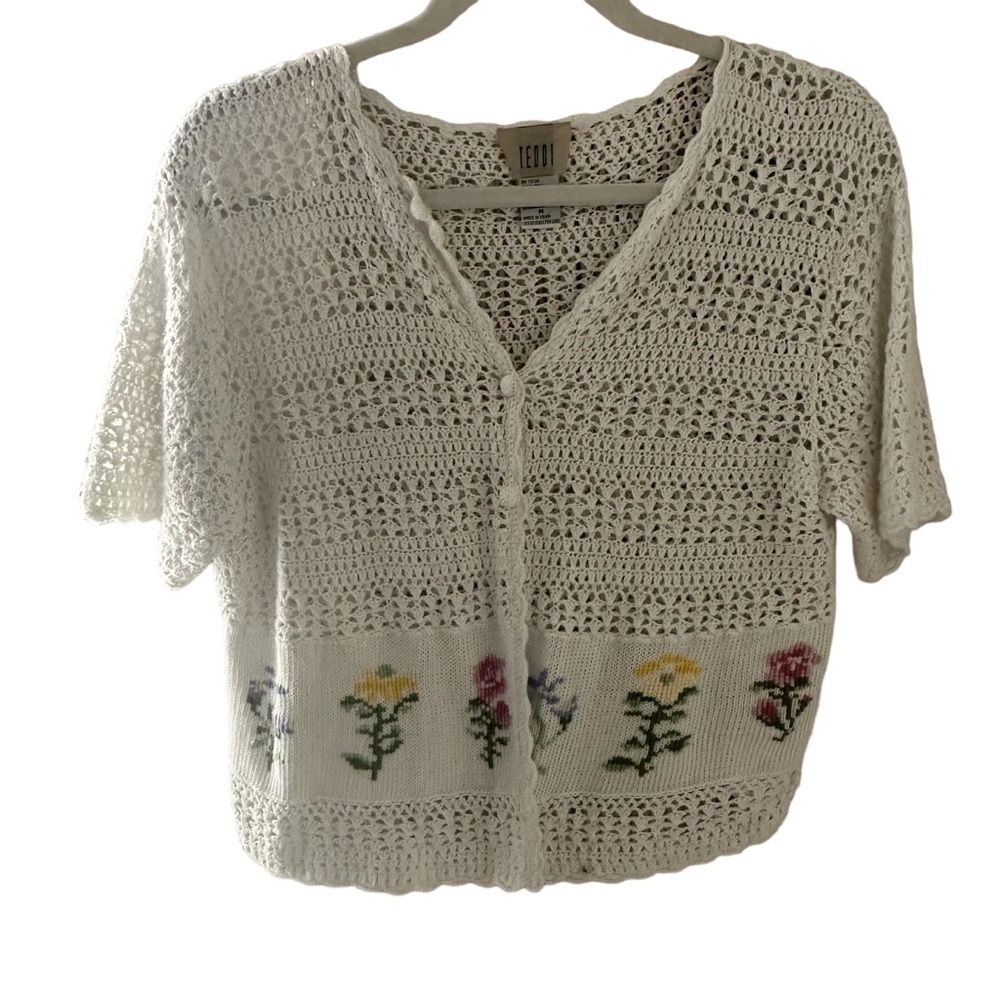 Vintage Teddi Crochet Floral Cardigan White Size Medium